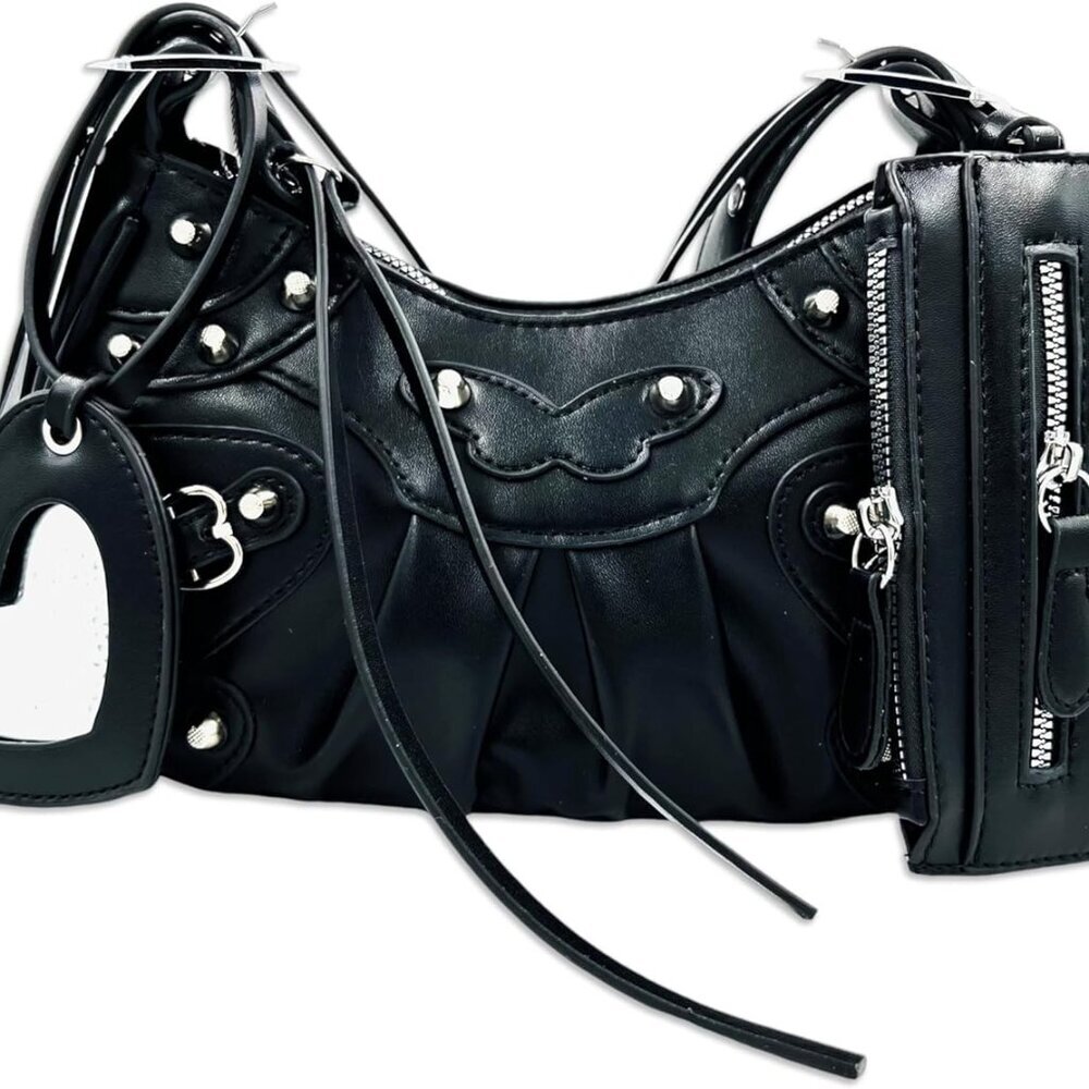 Shoulder Bag for Women, Leather Hobo Bag, Punk Style Y2k Crossbody Purse with Ri